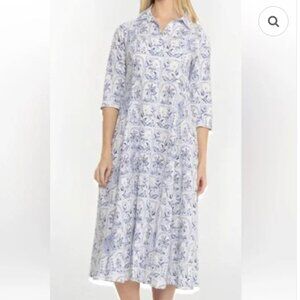 C&C California Linen Tropical Print Midi Shirt Dress Nordstrom Size Large